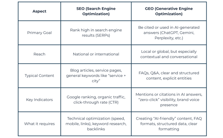 Difference SEO vs GEO